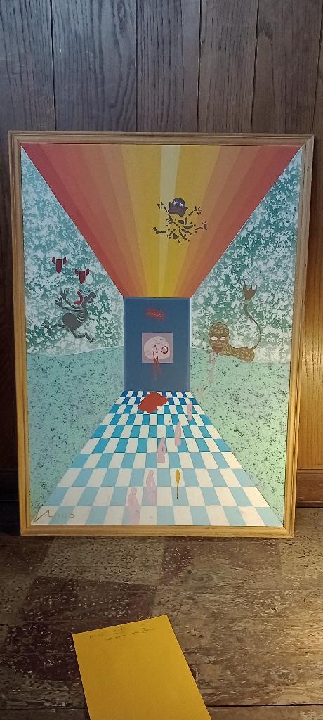 Peinture sur bois pop psychédélique signée, 75x105, n473, Enlèvement