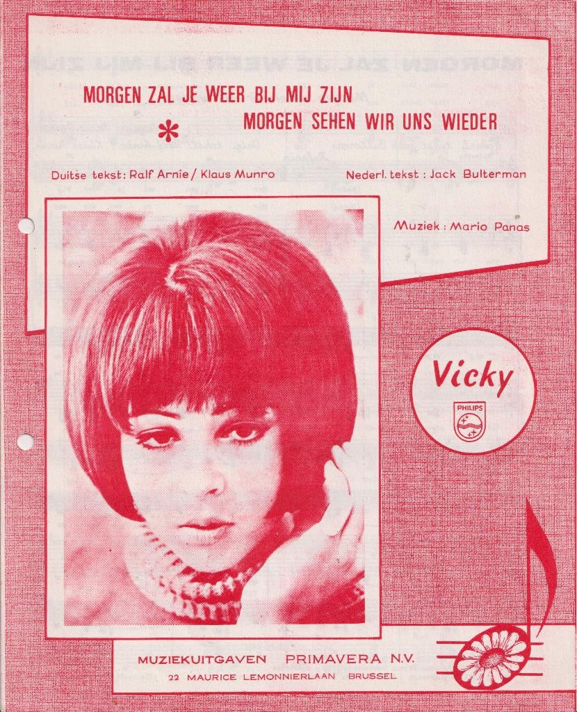 Vicky Leandros – Morgen zal je weer bij mij zijn–Bladmuziek, Musique & Instruments, Partitions, Enlèvement ou Envoi, Utilisé, Artiste ou Compositeur