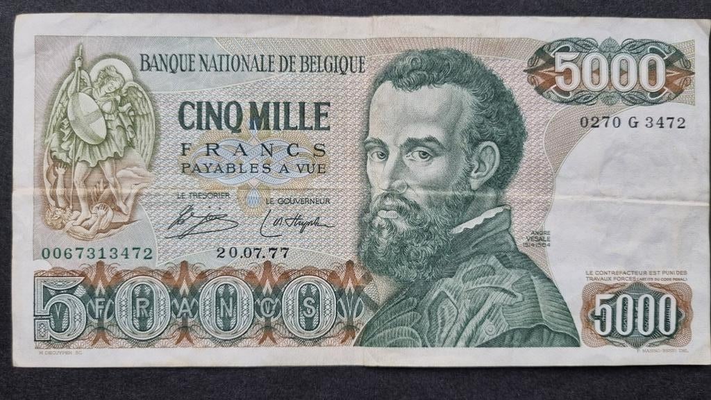 Billet de 5000 francs Belgique Vesale, Enlèvement ou Envoi, Belgique