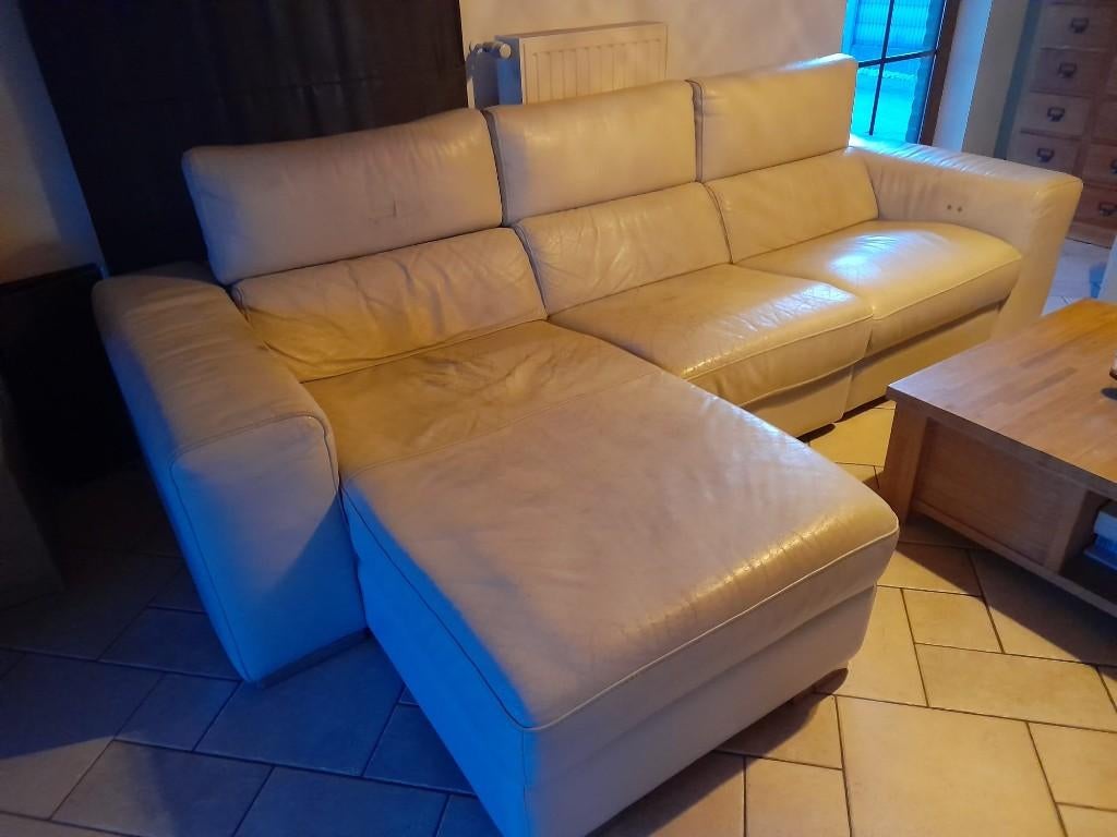 Witte lederen zetel, Quatre personnes ou plus, 125 à 150 cm, Enlèvement, Utilisé