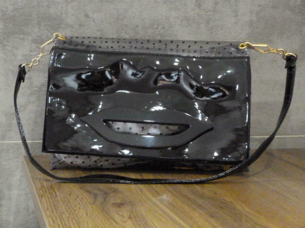 Sac à main " SONIA RYKIEL " --- vintage Série Kisses / Kiss, Enlèvement, Comme neuf, Noir, Sac à main