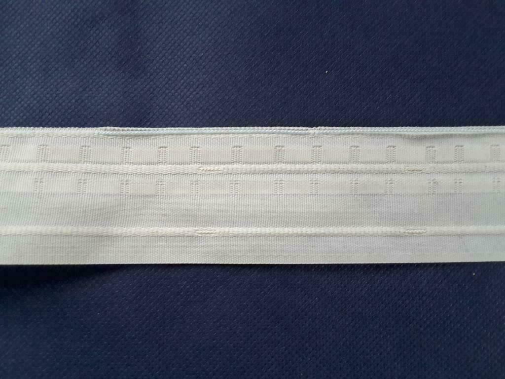 ruban fronceur : rufflette blanche 50 mm 3 fils pli plat 1:3, Enlèvement ou Envoi, Neuf, Blanc