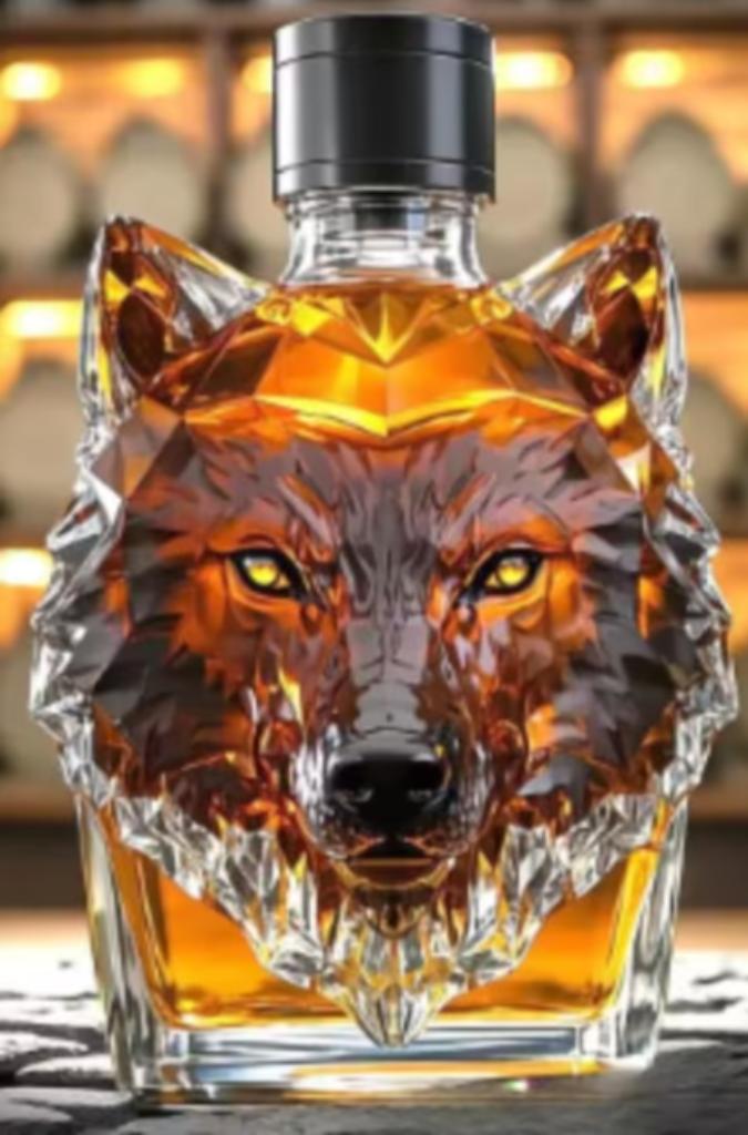 Prachtige glazen Whisky karaf Wolf (350ml)