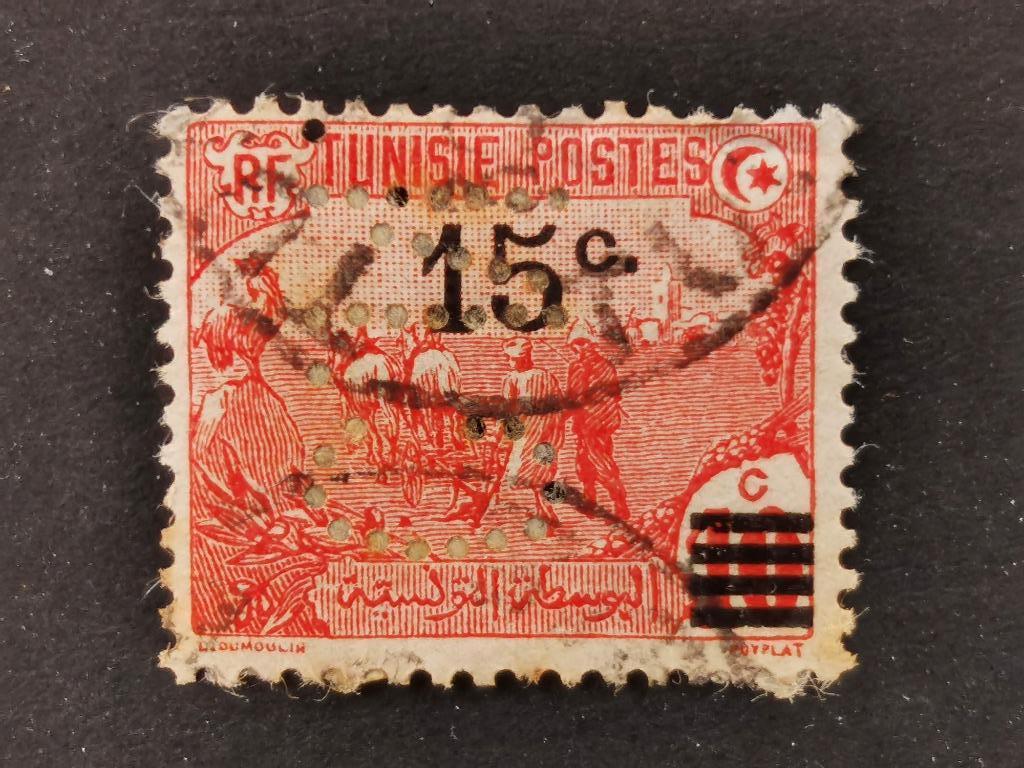 Tunesie 1911 - met opdruk - perfin, Ophalen of Verzenden, Tunesië, Gestempeld