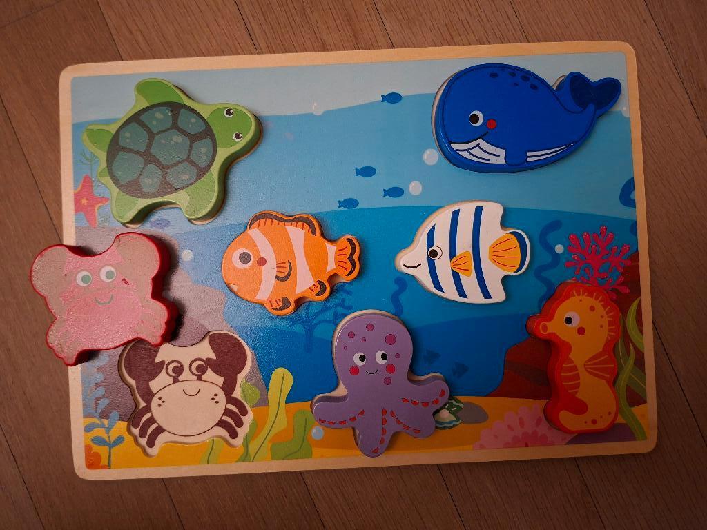 Houten puzzel thema zeedieren, Ophalen, Minder dan 10 stukjes, Zo goed als nieuw, 6 maanden tot 2 jaar