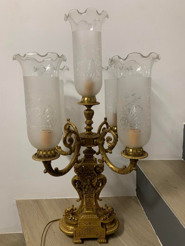 FBAI 2039/5 bronzen lamp, Ophalen, Glas