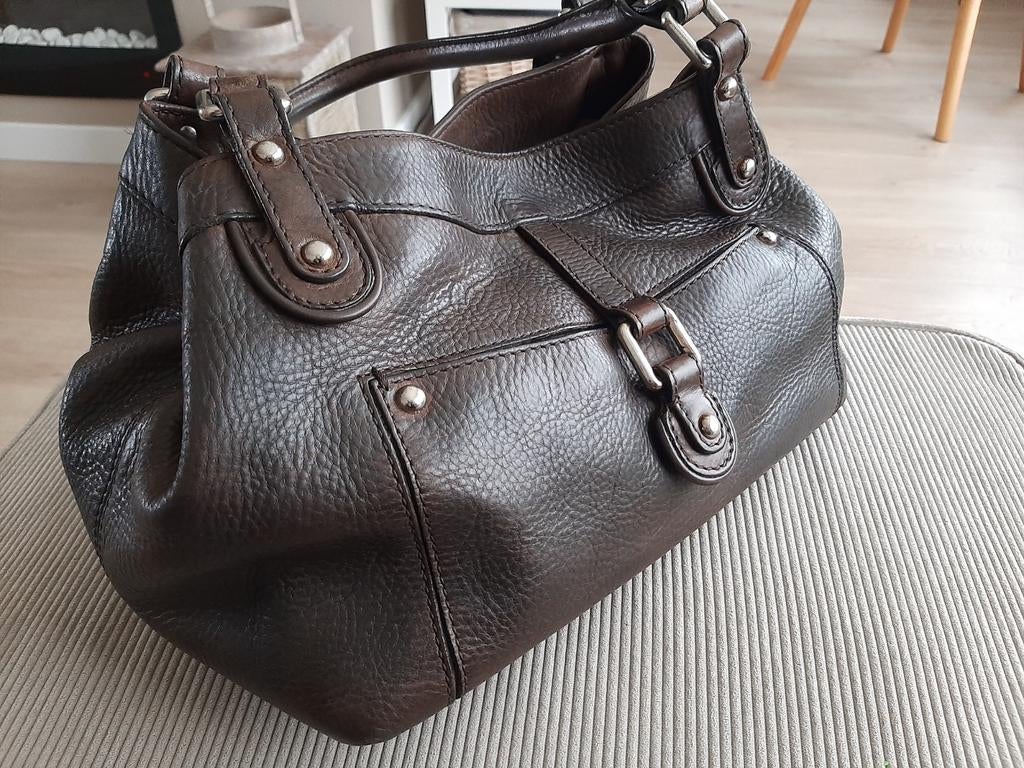 Élégant grand sac à main MAX MARA cuir de qualité marron, Enlèvement ou Envoi, Comme neuf, Brun, Sac à main