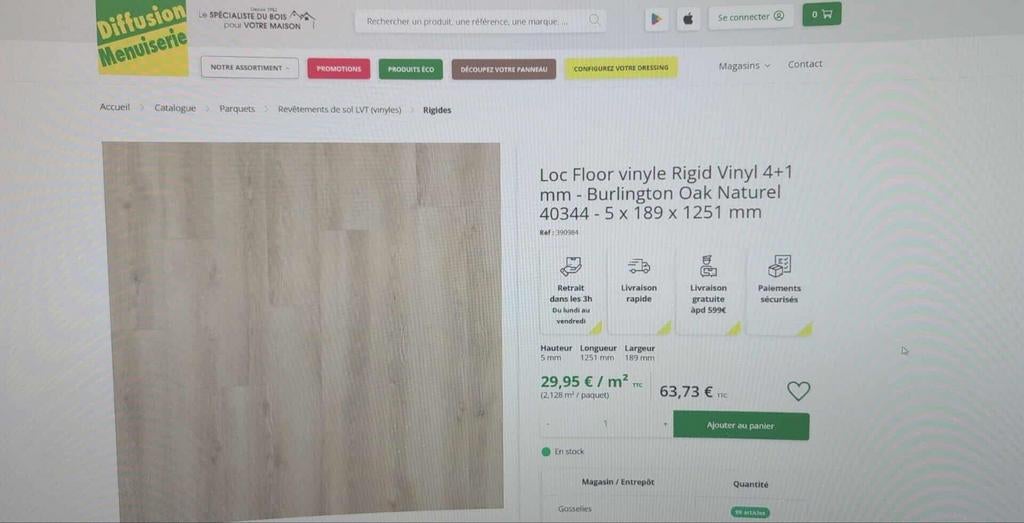 Vinyl neuf marque Loc Floor oak naturel 17m2, Bricolage & Construction, Enlèvement, Neuf
