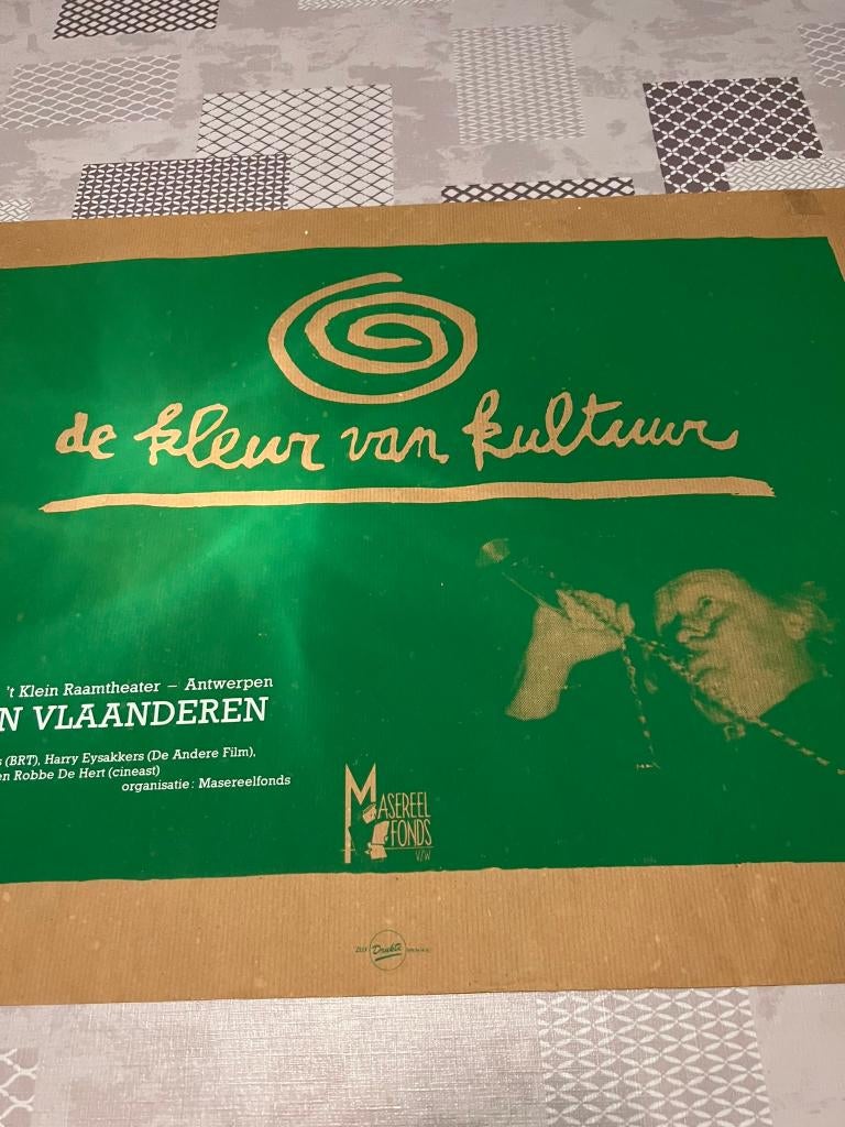 Vintage Poster De Kleur van kultuur - Film in Vlaanderen, Gebruikt, Deurposter of groter, Rechthoekig Liggend, Ophalen of Verzenden
