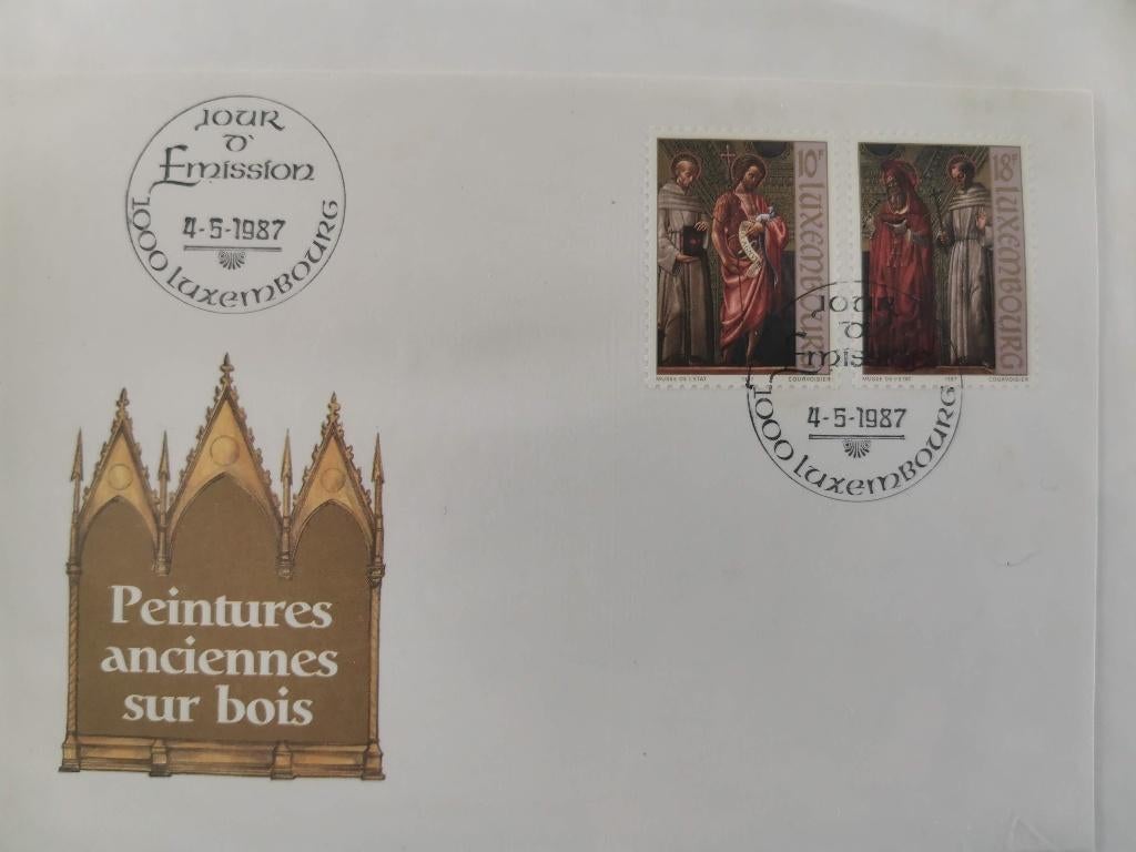 Luxembourg 1987 - FDC - peinture sur bois, Enlèvement ou Envoi, Luxembourg, Affranchi