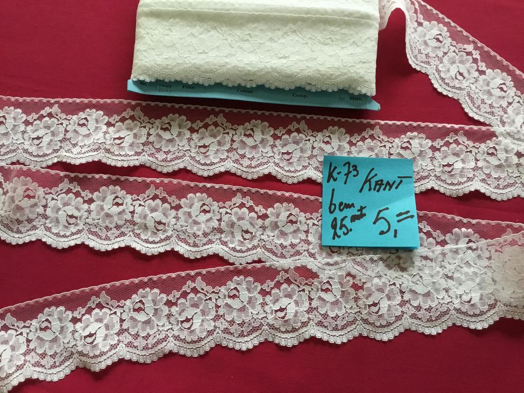 Kant wit 6 cm breed K-73, haspel van 25 meter voor 5,00, Hobby en Vrije tijd, Ophalen of Verzenden, Nieuw, Kant