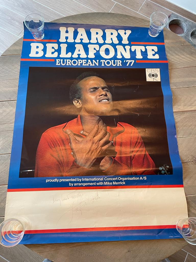 Harry Belafonte gesigneerde poster Europese tour  1977, Ophalen of Verzenden