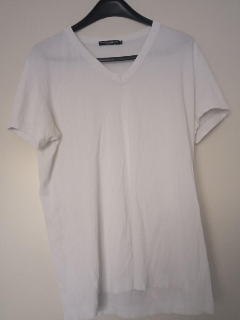 T-shirt blanc Dolce & Gabbana avec col en V 54 et manches 1/, Enlèvement ou Envoi, Taille 52/54 (L), Dolce&Gabbana, Porté