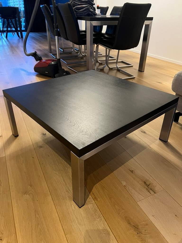 Massief eiken salontafel met inox onderstel, Moins de 50 cm, 50 à 100 cm, Carré, Enlèvement