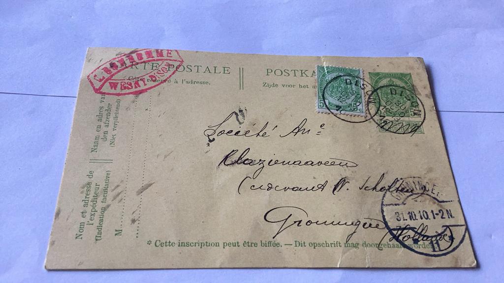 Carte postale avec sceau supplémentaire attaché 1910, Collections, Enlèvement ou Envoi, Affranchie