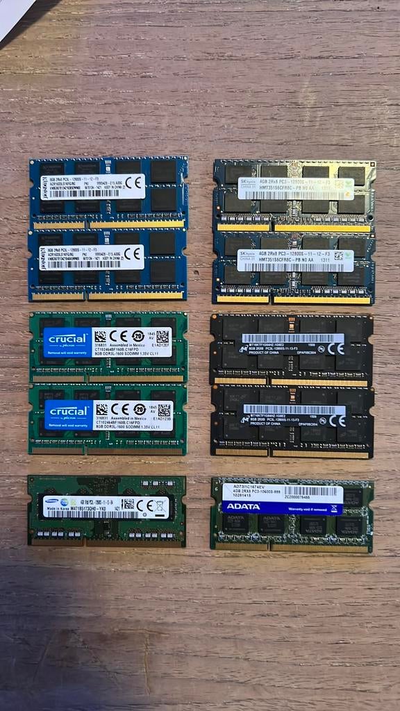 DDR3 SO-DIMM-set - Samsung/SK Hynix/Kingston, Computers en Software, RAM geheugen, Ophalen, DDR3, Zo goed als nieuw, Laptop