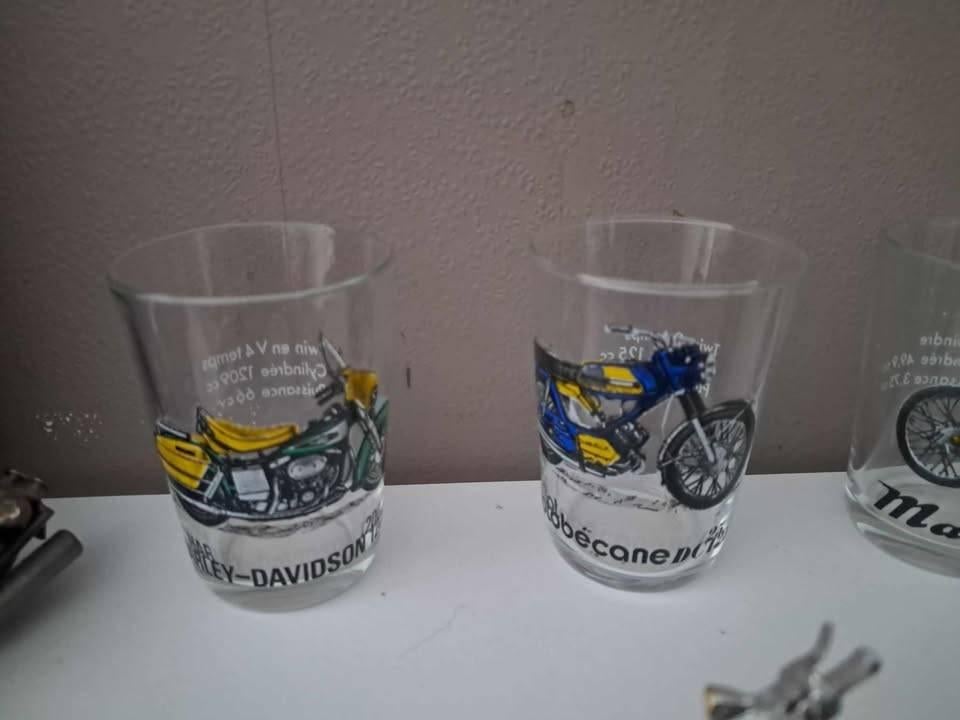 Set glazen met motormotief uit de jaren 70, Antiek en Kunst, Ophalen