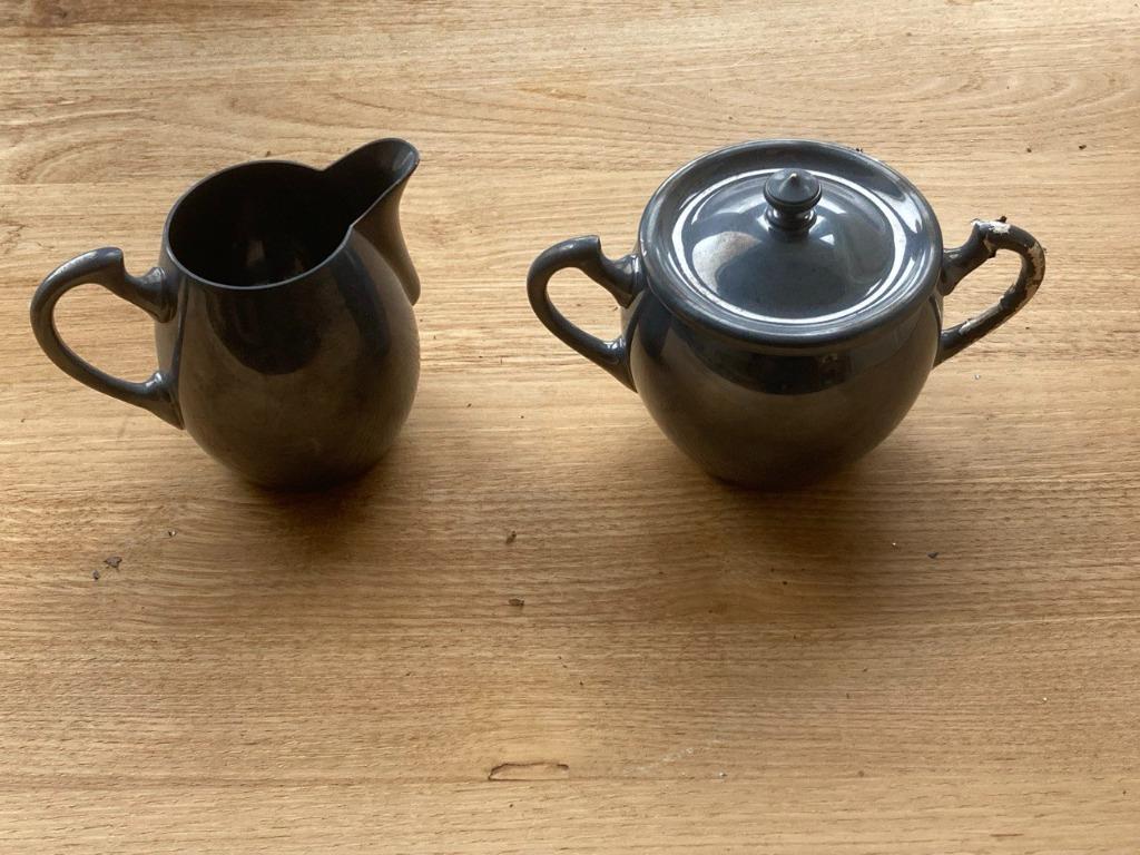 Art Deco verzilverde melkkan en suikerpot van Wiskemann, Ophalen, Zilver