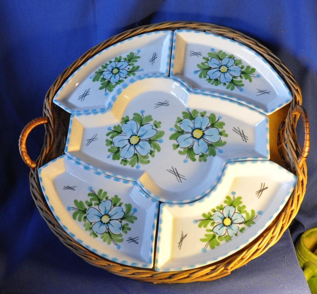 grand plat pour apero rotin et faience, Enlèvement ou Envoi, Utilisé, Rond, Autres matériaux
