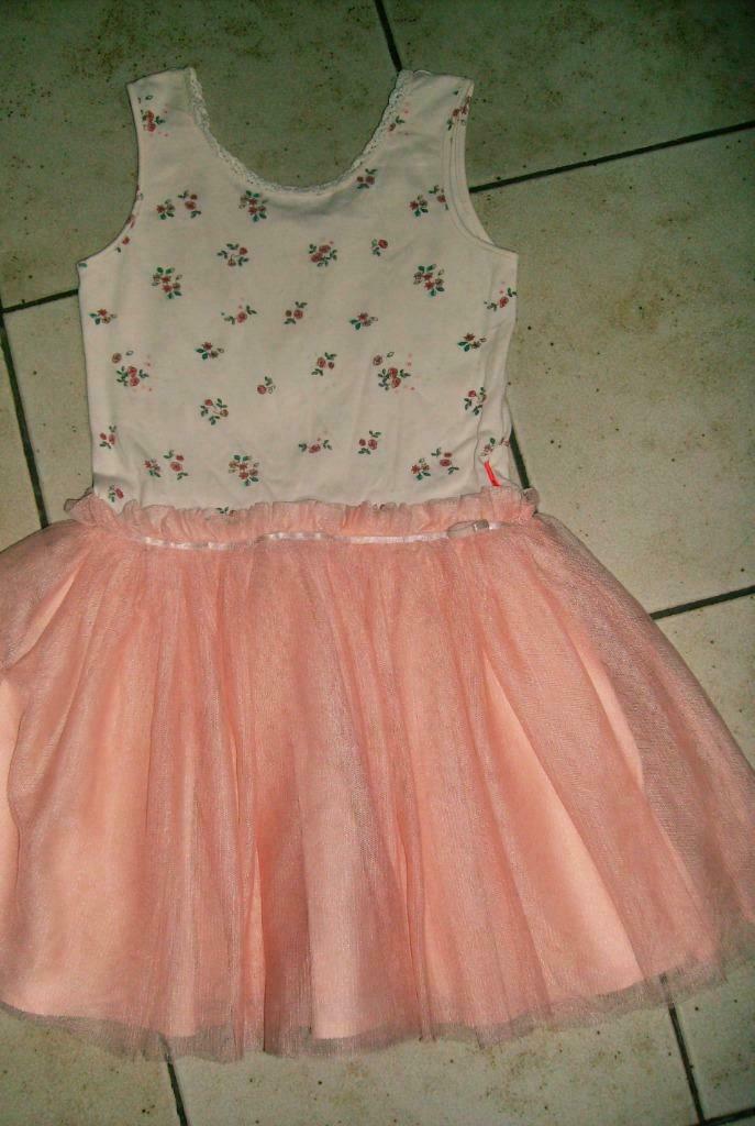 zalmkleurig zomerkleedje mt 128 en mt 140, Enlèvement, Utilisé, Fille, Robe ou Jupe