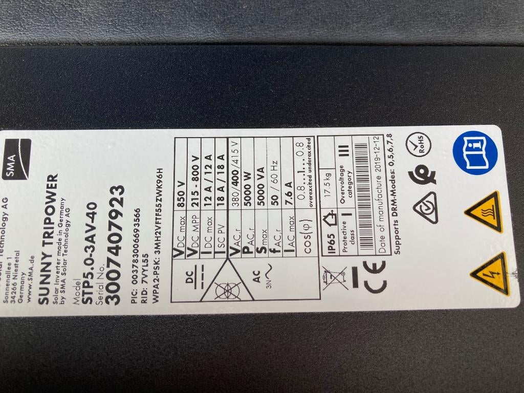 Onduleur SMA Sunny Tripower STP 5.0, Enlèvement, Comme neuf