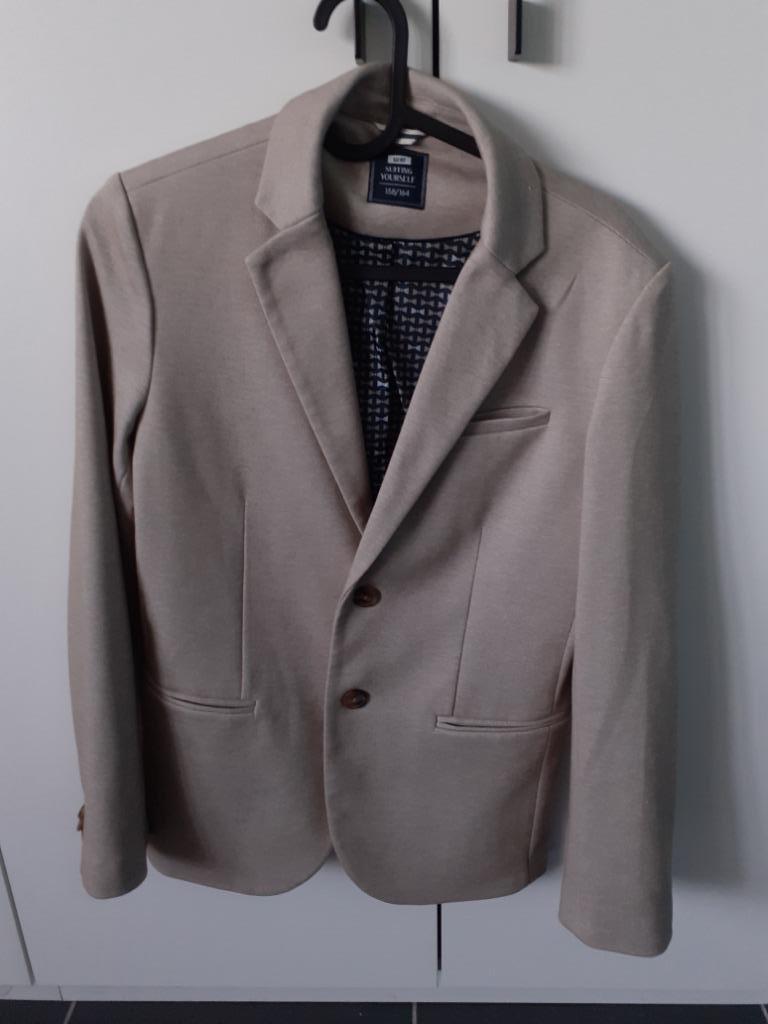 WE Fashion slim fit-pak stretch BEIGE - communie maat 164, Ophalen of Verzenden, Zo goed als nieuw, WE, Jongen