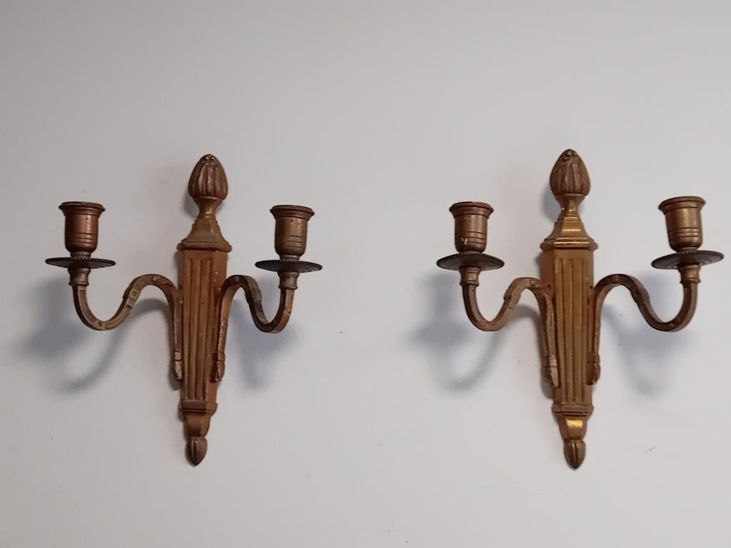 2 Appliques bougeoir art deco en Bronze doré, Enlèvement ou Envoi