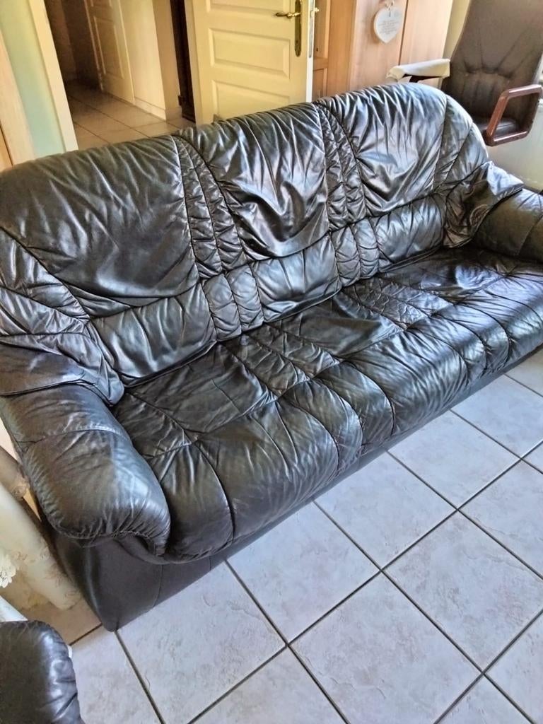 Zwarte leren zetels set van 3, Maison & Meubles, Canapés | Salons, Enlèvement, Comme neuf