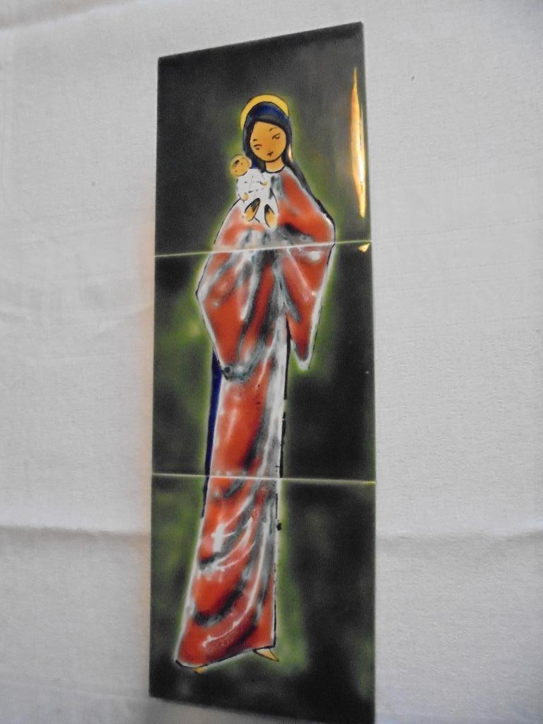 Mooi vintage keramieken 3-luik "Maria met kind" jaren 1960, Antiek en Kunst, Ophalen of Verzenden