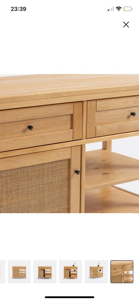 Meuble en pin massif et cannage, Neuf, 25 à 50 cm, Avec tablette(s), 100 à 150 cm