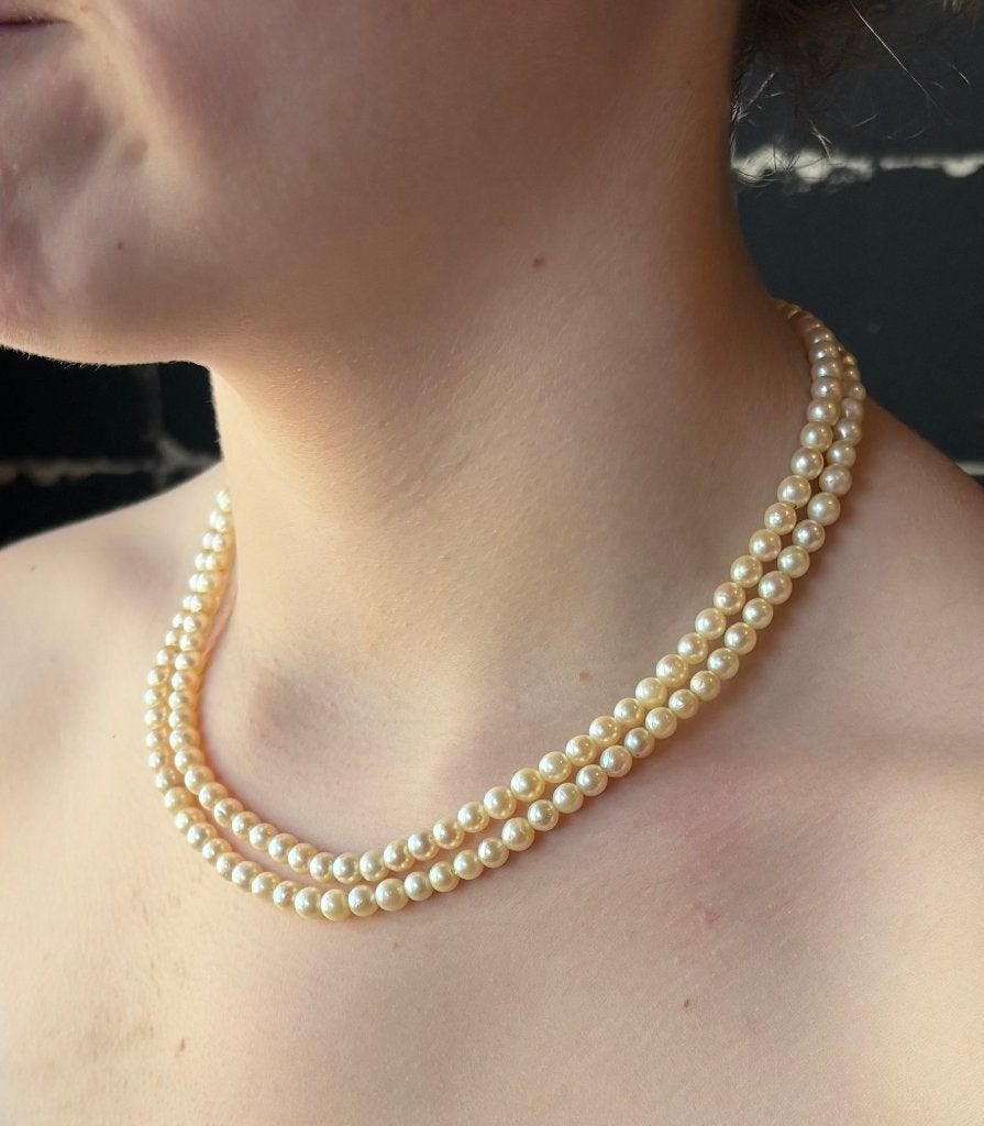 Akoya diamanten fraai antieke parel ketting 14k goud dames, Ophalen of Verzenden, Goud, Ketting, Met edelsteen