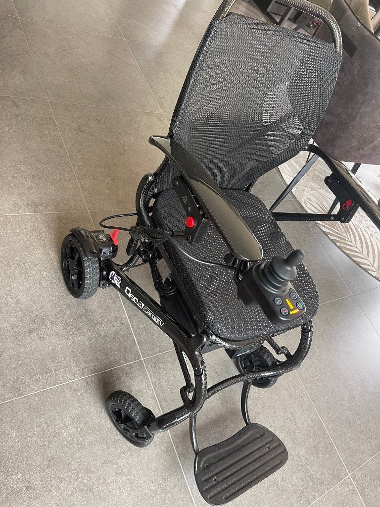 Quickie Carbon Q50R opvouwbare elektrische rolstoel, Enlèvement, Pliant, Comme neuf, Fauteuil roulant électrique