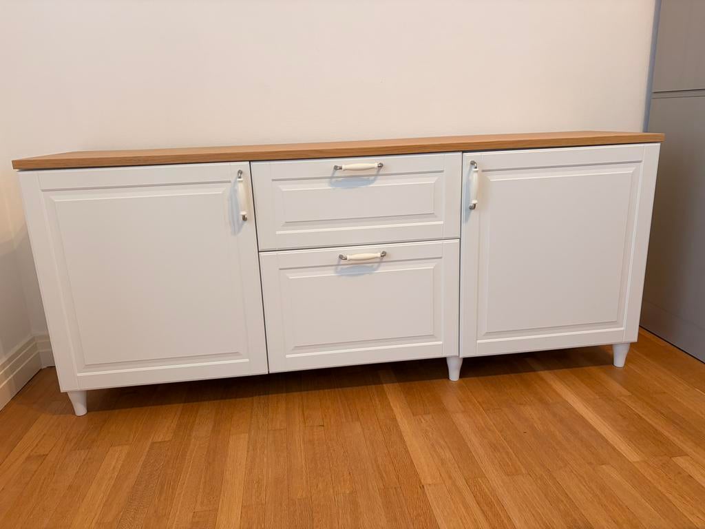 Buffet / meuble de rangement blanc et bois – parfait état, Ophalen, Zo goed als nieuw