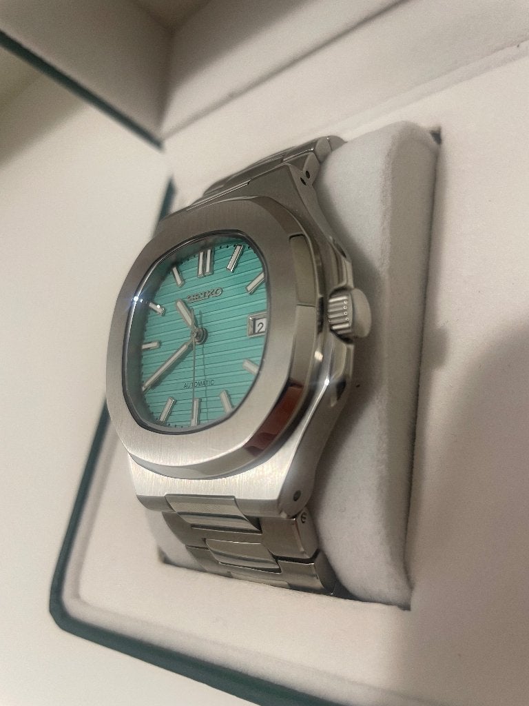 Seiko NH35 Automatic Mod - Mint Blue - Nautilus Style, Envoi, Comme neuf, Montre-bracelet, Seiko