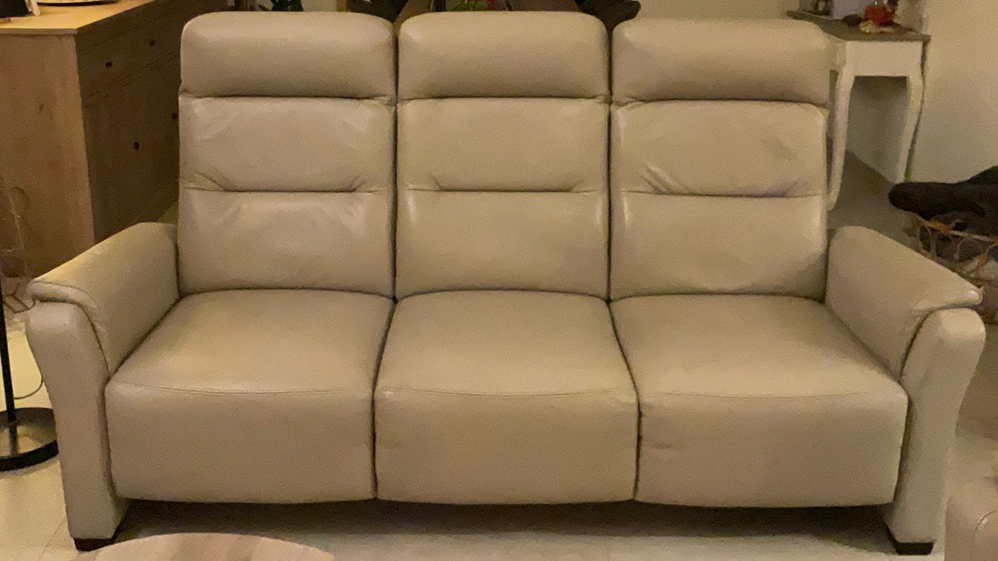 Comfortabele lederen driezit, Ophalen, Gebruikt, 150 tot 200 cm, Driepersoons