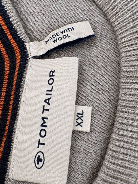 Pull en maille de laine Tom Tailor, col rond haut de gamme, Gris, Enlèvement ou Envoi, Tom Tailor, Comme neuf