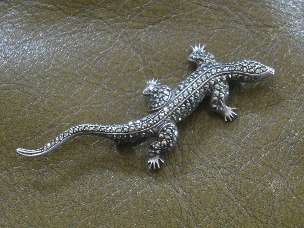Broche lézard en argent vintage., Enlèvement, Utilisé, Argent, Argent