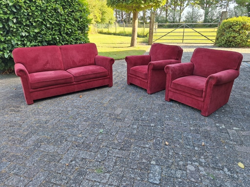 Rode bank met 2 fauteuils / stoelen / set, Ophalen of Verzenden, Gebruikt, Rood, Overige typen