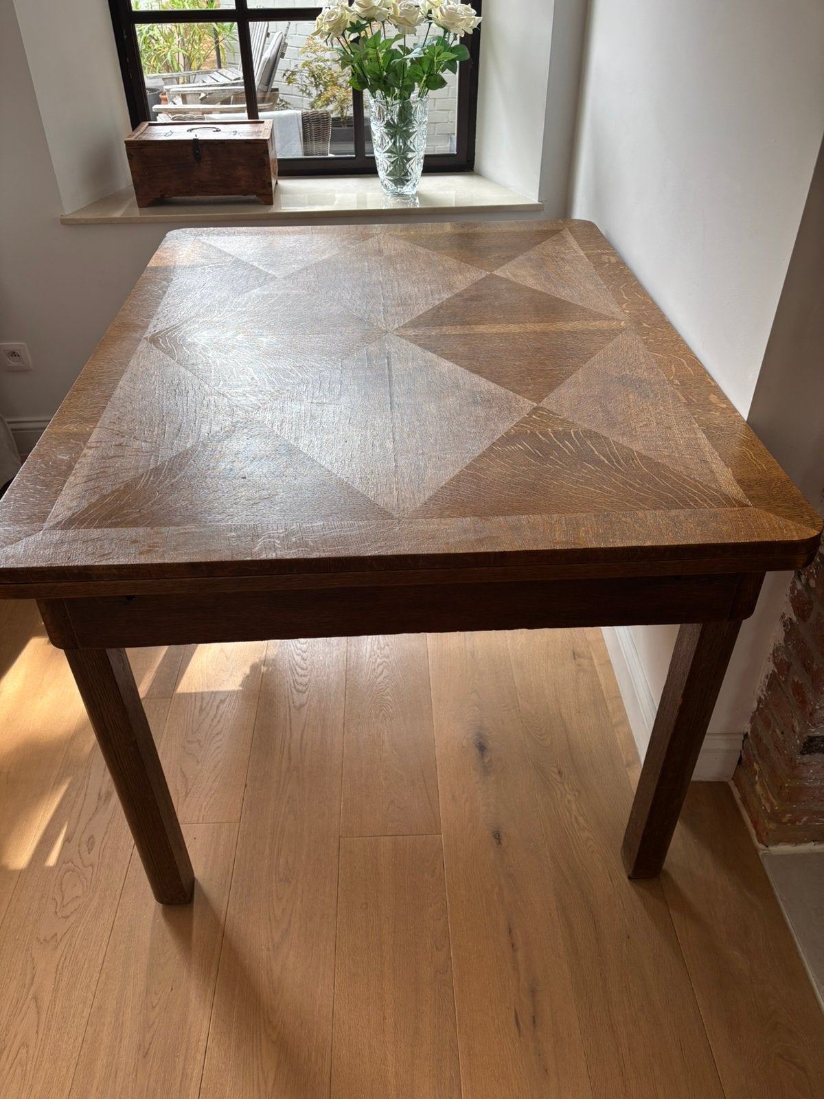Prachtige vintage art deco  tafel, Ophalen, Gebruikt, 100 tot 150 cm, Eikenhout