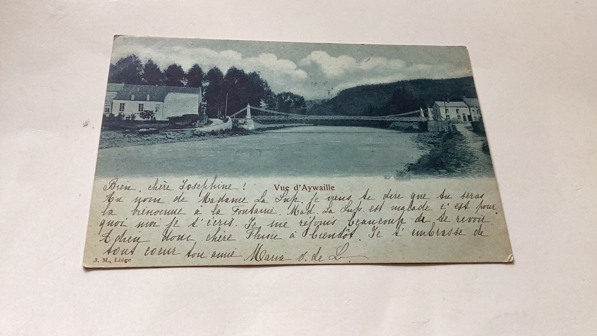 Veg d, Aywaille met brug en huizen met postzegel 1899, Ophalen of Verzenden, Gelopen