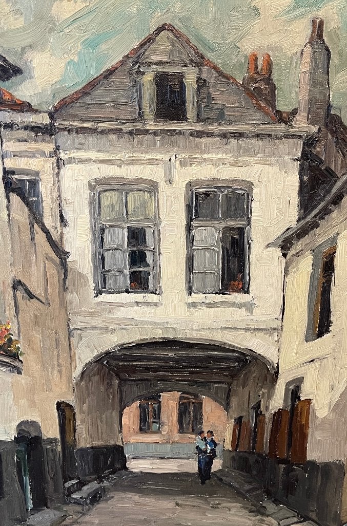 Stadszicht, olie op doek, August VANDECASTEELE (1889-1969), Ophalen, Doek