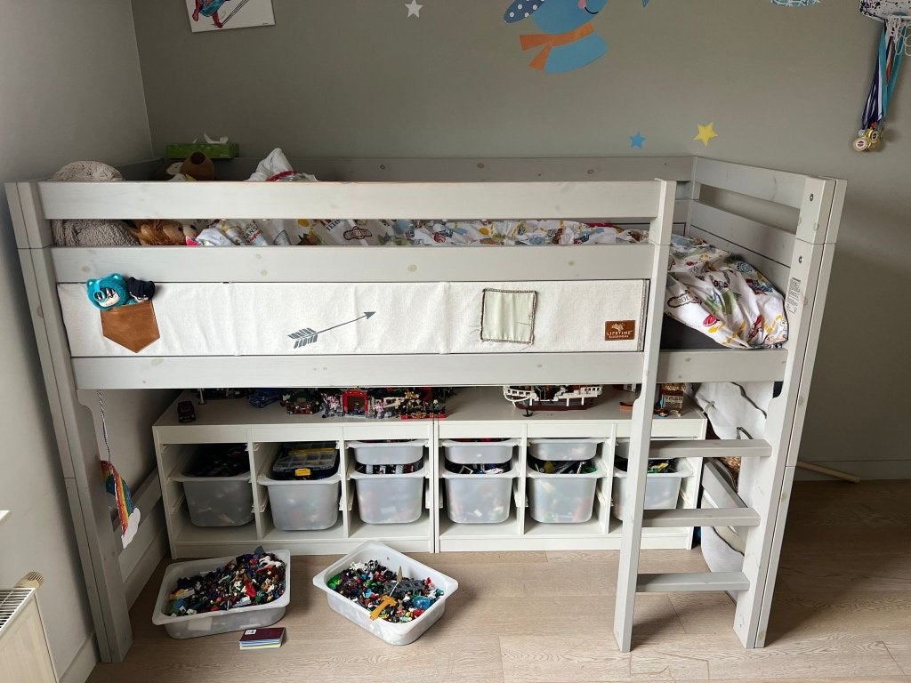 Kinderbed, Huis en Inrichting, Slaapkamer | Stapelbedden en Hoogslapers, Ophalen, Eenpersoons, Minder dan 160 cm, Zo goed als nieuw