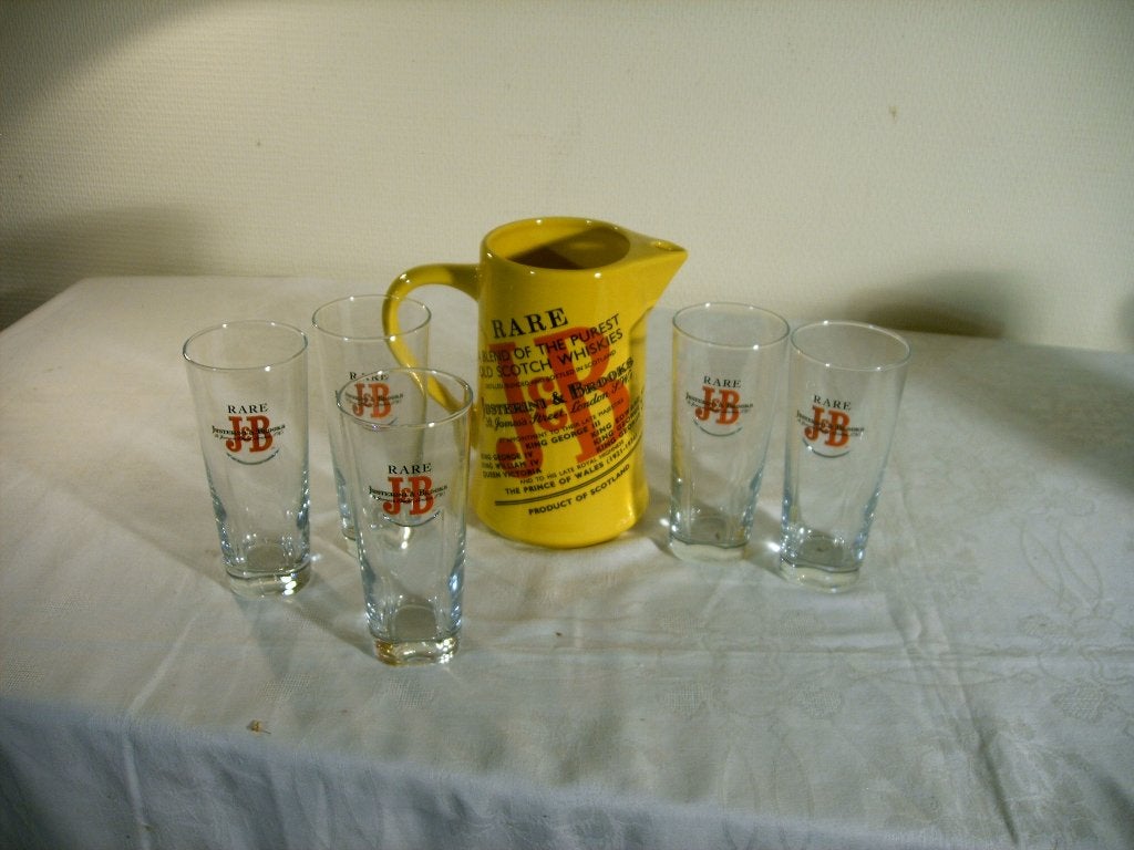 Pot à whisky rare vintage J&B avec 5 verres., Enlèvement ou Envoi