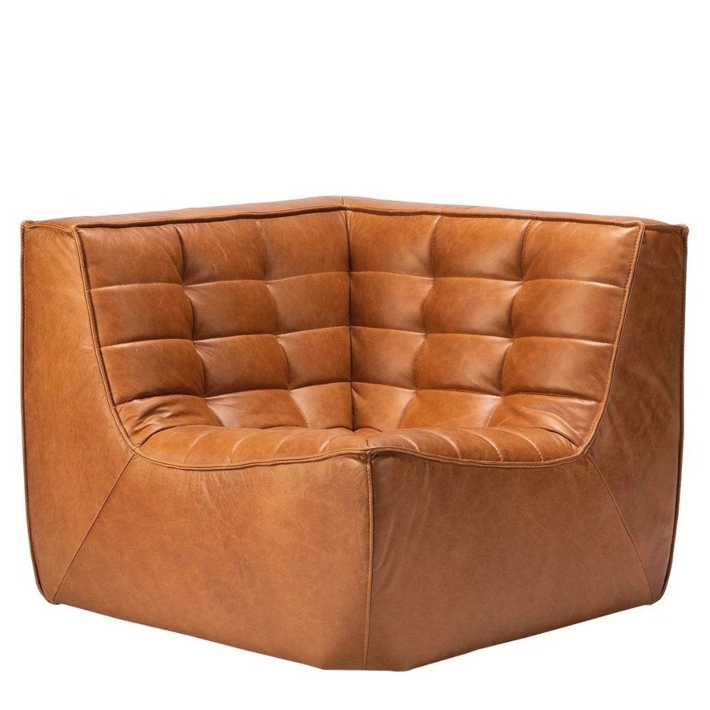 Ethnicraft N701 - angle à 90 - cuir - ancienne selle, Maison & Meubles, Enlèvement, Comme neuf, Une personne, Cuir