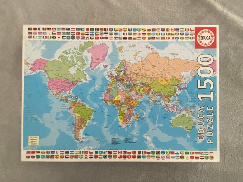 Puzzel Wereldkaart, Ophalen, 500 t/m 1500 stukjes, Zo goed als nieuw, Legpuzzel