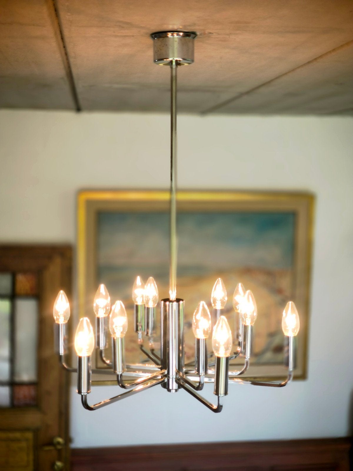 Lampe suspendue Gaetano Sciolari 12 feux, Italie année 1970s, Enlèvement, Utilisé, Métal, Vintage