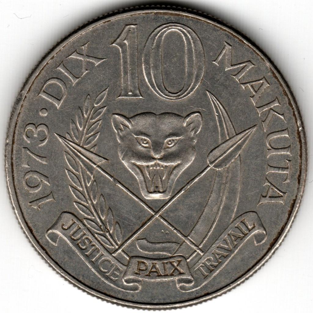 Zaïre : 10 Makutas 1973 KM #7 Réf 16654, Timbres & Monnaies, Monnaies | Afrique, Enlèvement ou Envoi, Autres pays, Monnaie en vrac