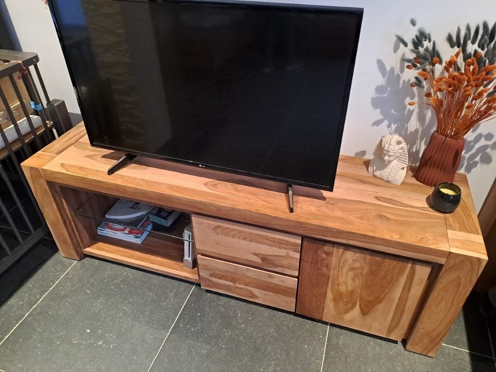 Woonkamer - TV-meubel Sheesham hout - 170x45x55, Maison & Meubles, 25 à 50 cm, Moins de 100 cm, 150 à 200 cm, Comme neuf