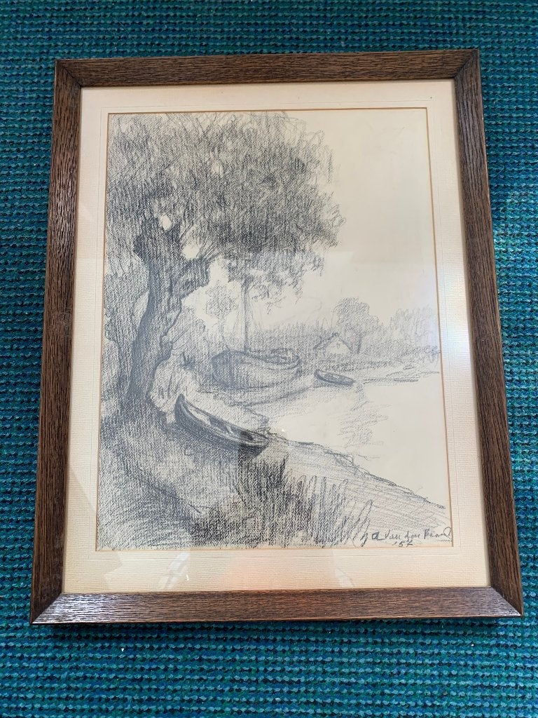 Originele tekening botterboot inham Mariekerke Schelde, Antiek en Kunst, Ophalen of Verzenden, Tekening, Potloodtekening