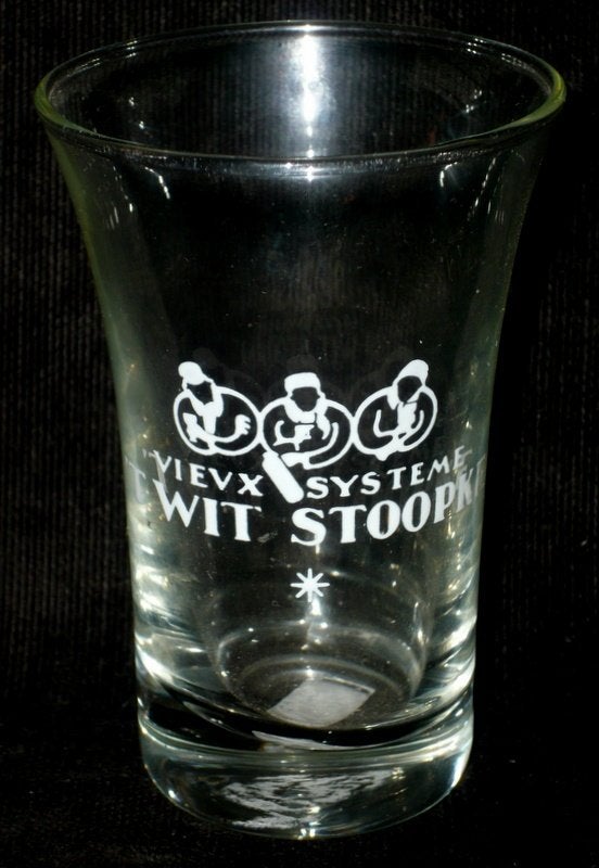 JENEVERGLAS 'TWIT STOOPKE JACQUES NEEFS ANTWERPEN, Ophalen of Verzenden, Gebruikt, Borrel- of Shotglas